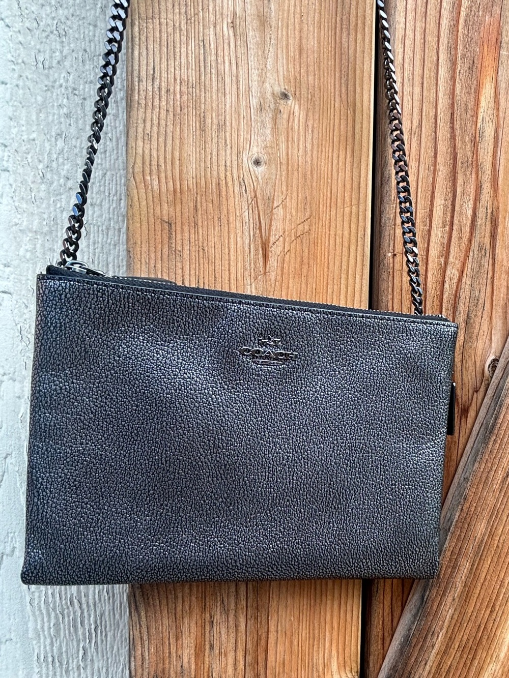 Coach Black Pebbled Leather Chain Crossbody Bag